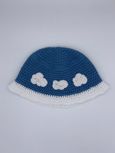 Load image into Gallery viewer, Crochet blue bucket hat with clouds - Size M Teen/ Adult
