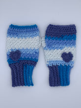 Load image into Gallery viewer, Crochet blue fingerless gloves with heart - one size
