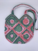 Load image into Gallery viewer, Pink and Green crocheted shoulder bag
