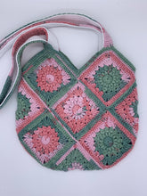 Load image into Gallery viewer, Pink and Green crocheted shoulder bag
