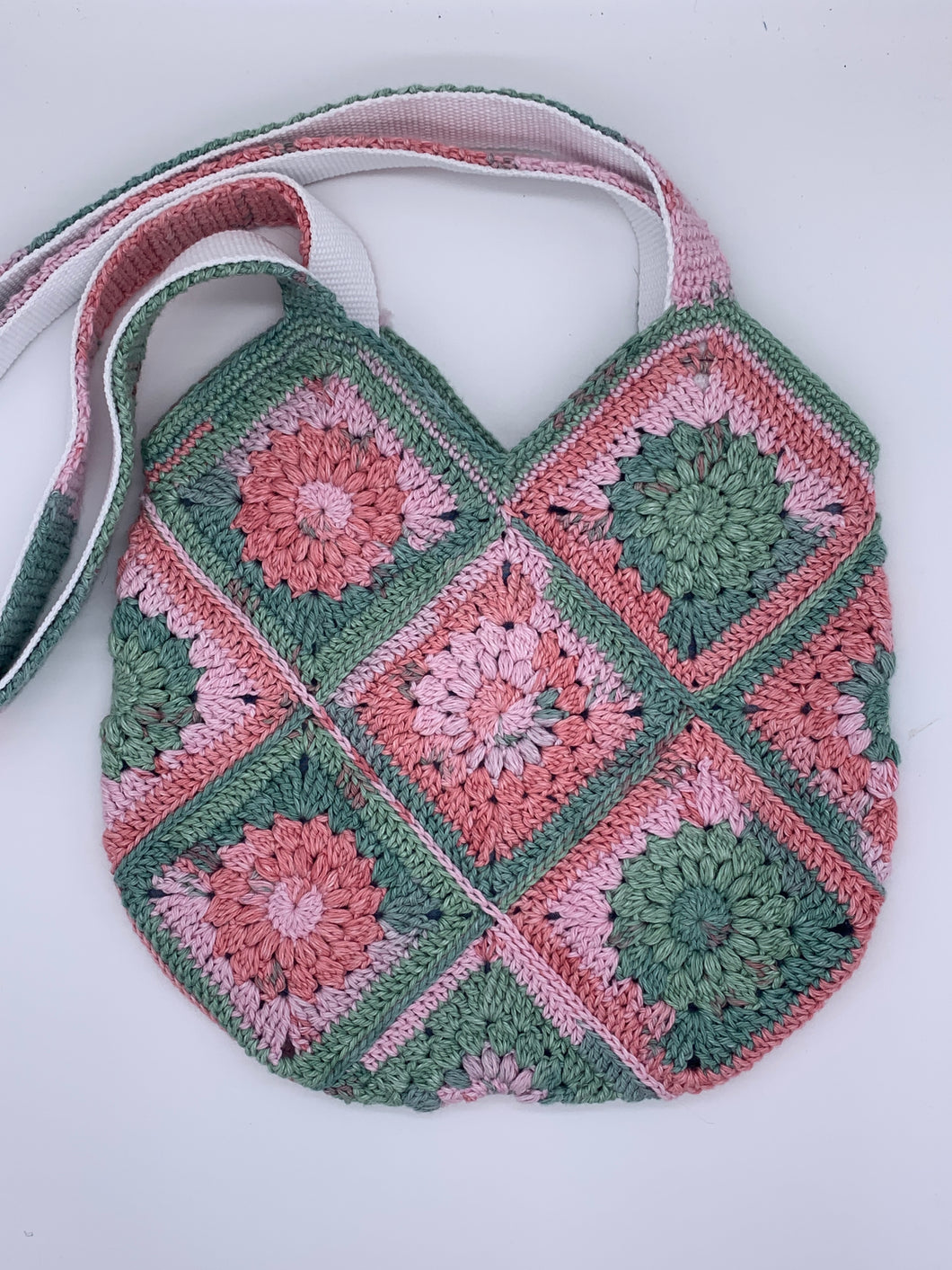 Pink and Green crocheted shoulder bag