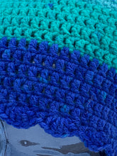 Load image into Gallery viewer, Crochet two-tone green and blue beanie hat - Size medium adult
