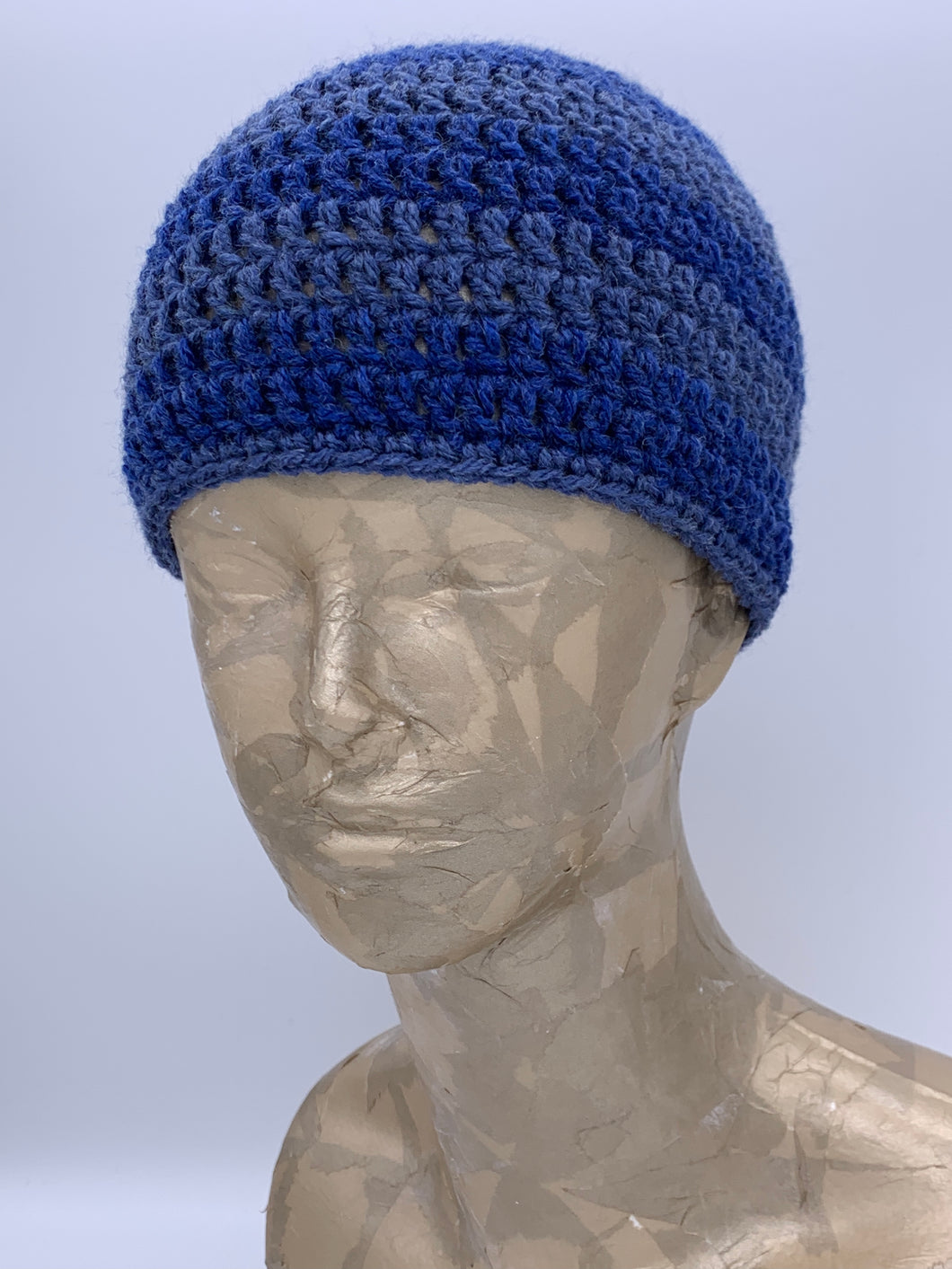 Crochet striped blue beanie hat- Size Child 3-10 yrs