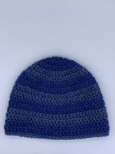Load image into Gallery viewer, Crochet striped blue beanie hat- Size Child 3-10 yrs

