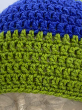 Load image into Gallery viewer, Crochet two tone green and blue beanie hat- Size Child 3-10 yrs
