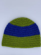 Load image into Gallery viewer, Crochet two tone green and blue beanie hat- Size Child 3-10 yrs
