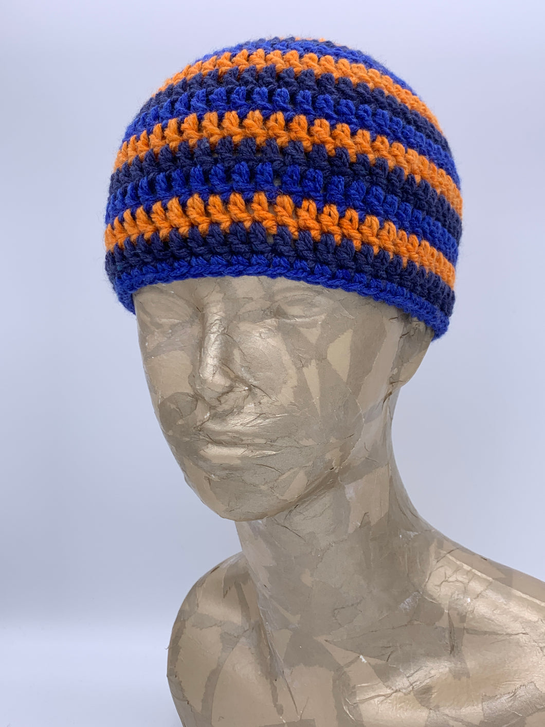 Crochet striped blue and orange beanie hat- Size Toddler 1-3 yrs